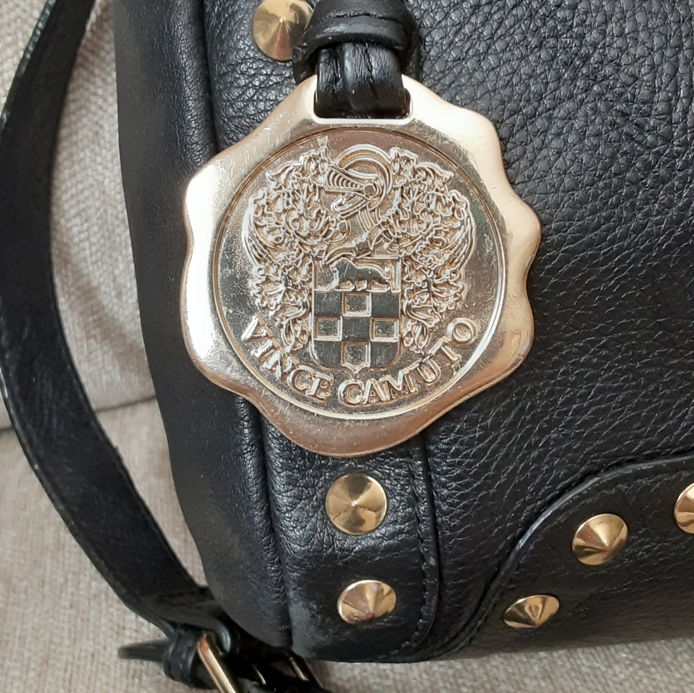 Vince Camuto black leather studded satchel bag - Picture 6 of 11